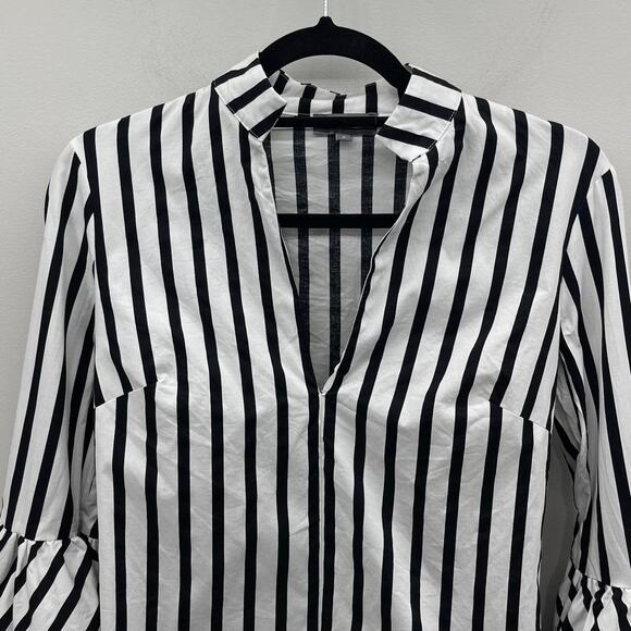 Greysn Black White Stripe Side Zipper Puff Balloon‎ Sleeve Blouse - Picture 4 of 8